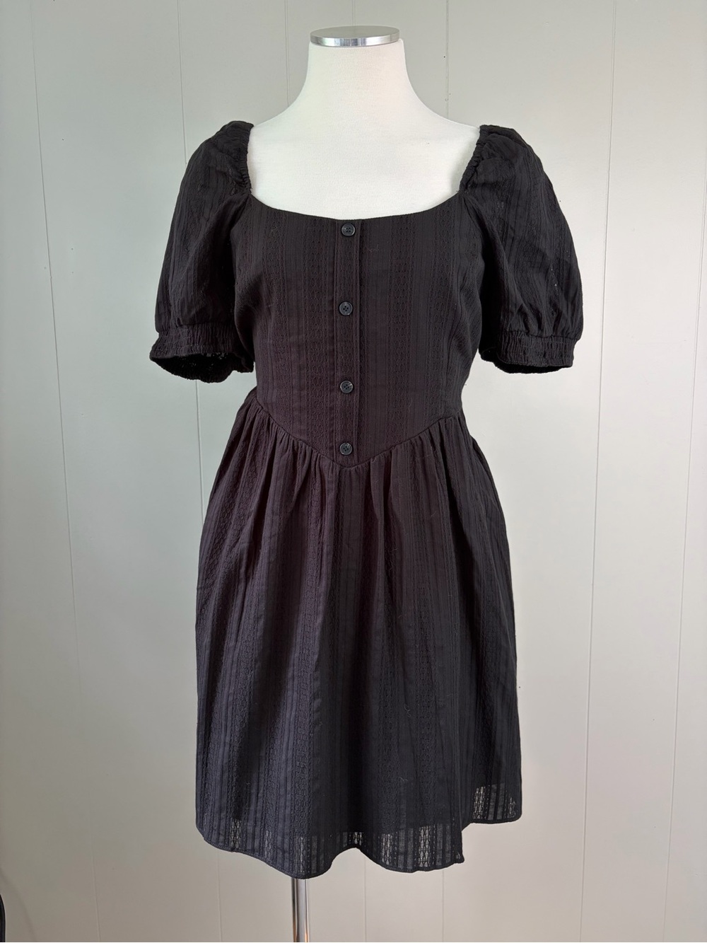 Disturbia Marcia Broderie Mini Dress Black Puff Sleeve Cottage Goth NWT US 12